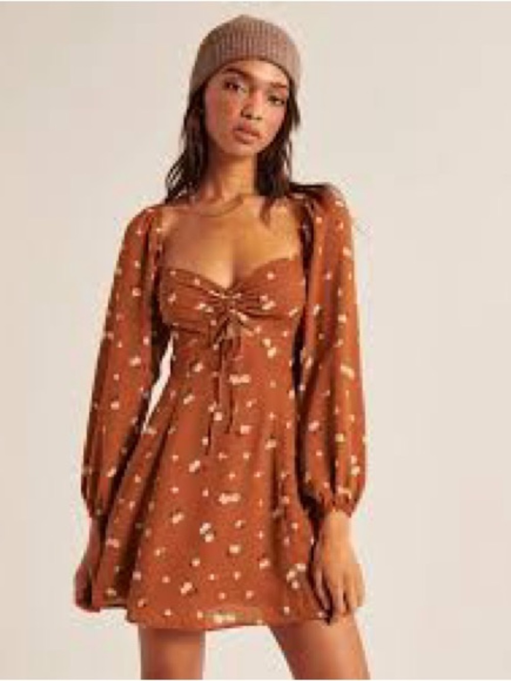 Abercrombie & Fitch Long Sleeve Draped Bodice Mini Dress Large Orange Spice - Picture 6 of 16